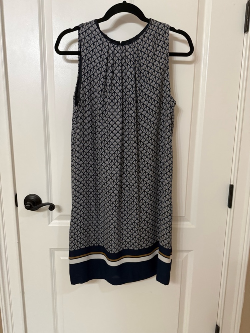H&M Navy, White and Tan Geo-Print Sleeveless Midi Dress. 10